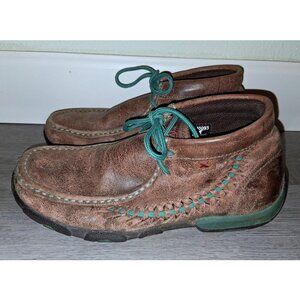 Twisted X Brown Leather and Turquoise Chukka Boots Driving Mocs Moccasins Size 7